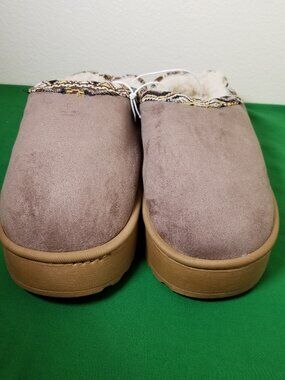 White Mountain‎ Womens M 7/8 Brown Suede Slip-On Slippers Faux Fur Lined New